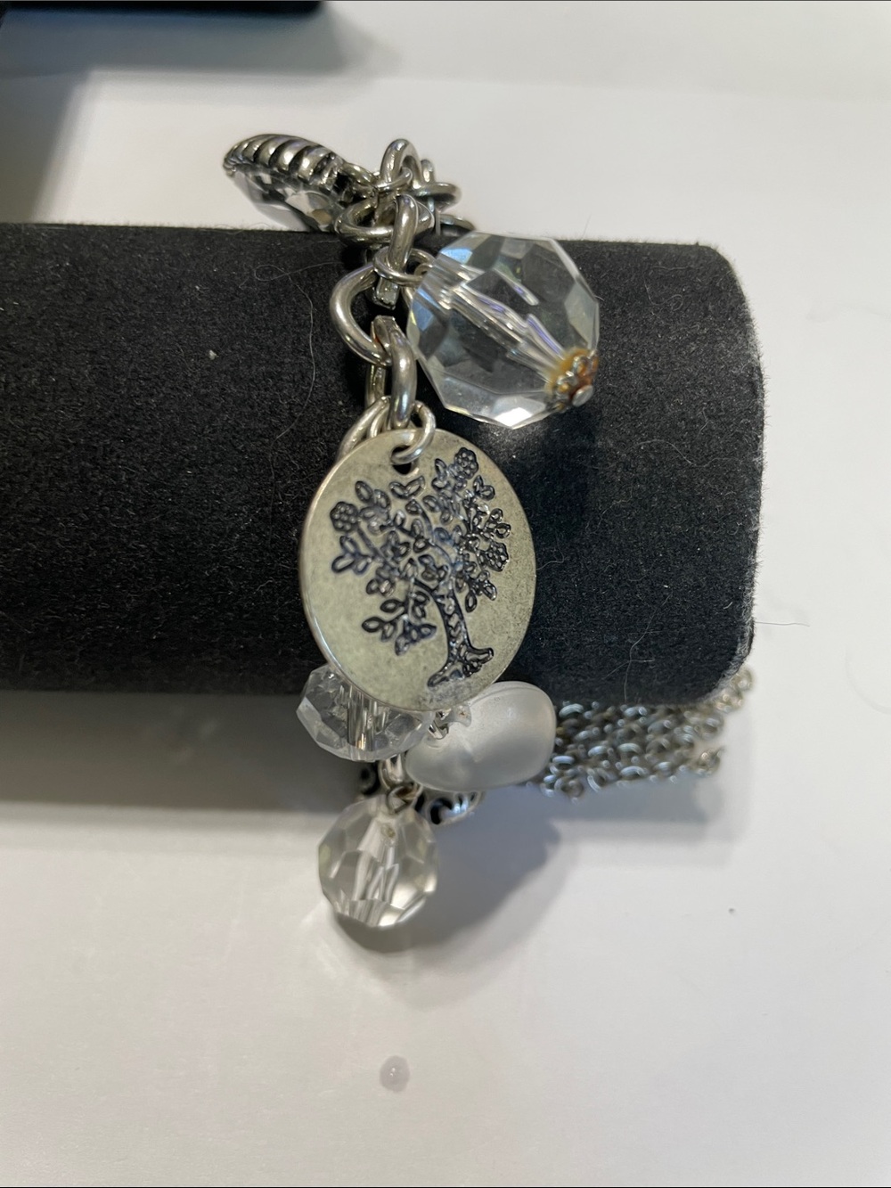 Charm-Silver-Tone Tree Bracelet with Clear Crystal Beads